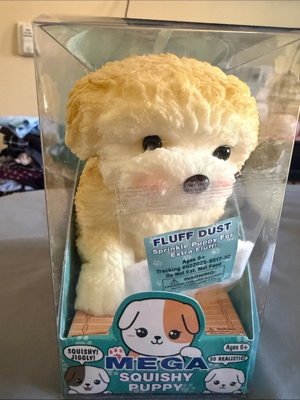 Squishy Puppy Plush Toy - Cream and Light Brown.  Box opened not used.